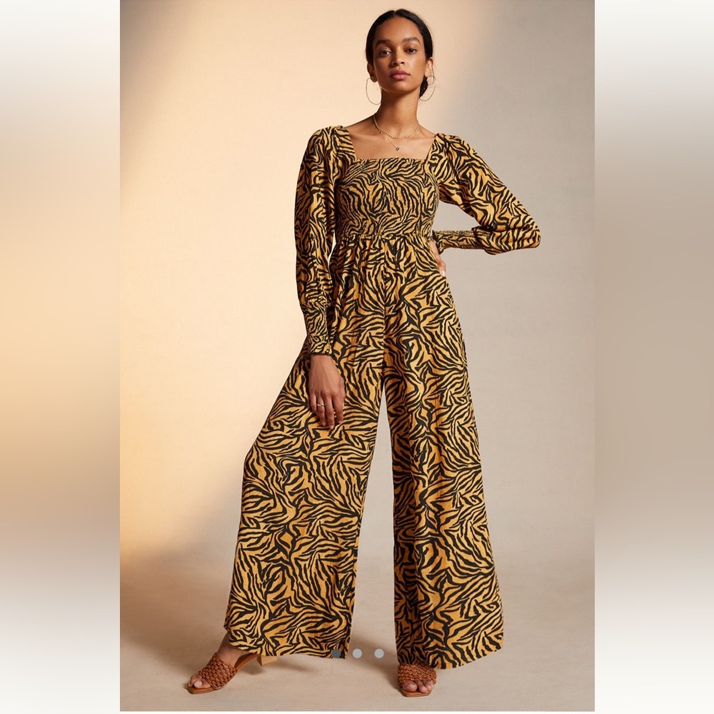 Kachel Tiger Striped Wide Leg Long Sleeve Jumpsuit